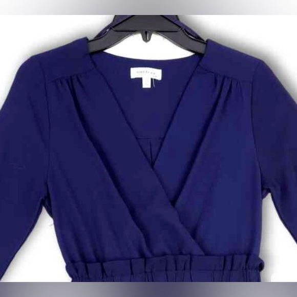Monteau Los Angeles Women’s Blue V-Neck Long Sleeve Knee Length Dress Size Large - Picture 5 of 10